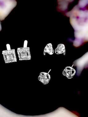 Rhinestone Stud  Earring Trio